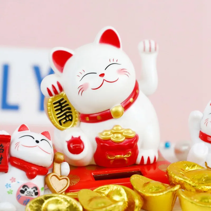 Chinese Lucky Cat Figurines Solar Powered Gold Waving Cat Hand Paw Up Wealth Welcoming Good Luck Waving Craft Birthday Gifts ornament crafts miniature figurines miniature ornament lucky cat statue cat toy ornaments cat figurine decoration cat figurines
