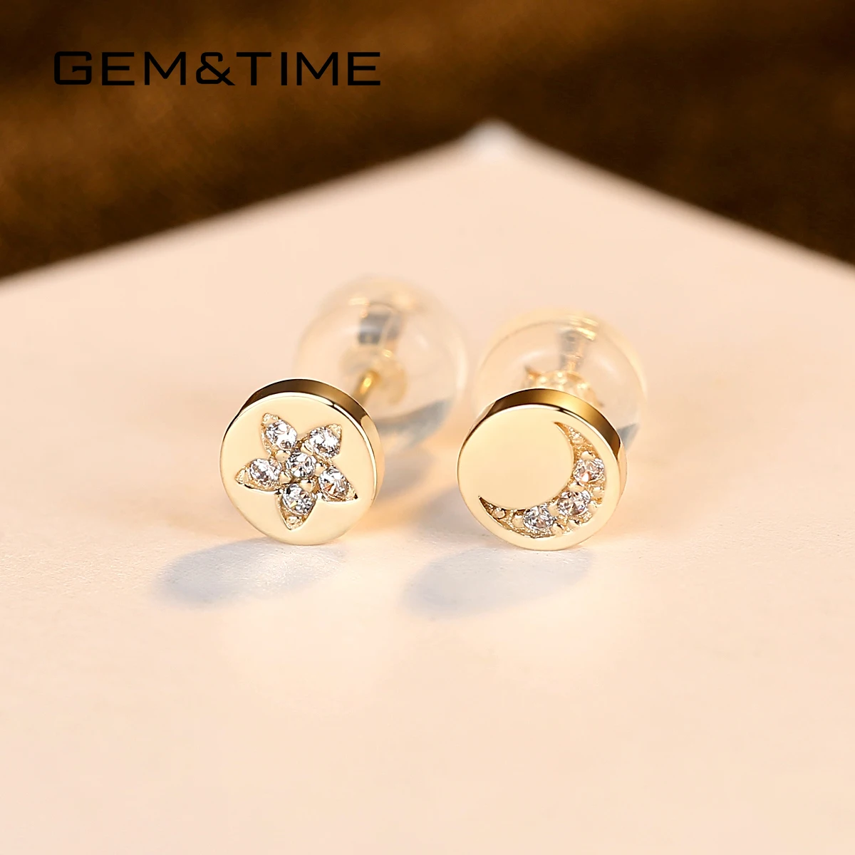 Gem& Time, серьги-гвоздики с сапфиром и звездами и луной, подлинные серьги из золота 14 к для женщин, Серьги с драгоценными камнями Au585 Bijoux En Or Pur E14926