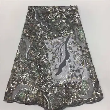 

Latest African Grey Lace Fabrics 2020 Nigerian Sequence Lace Fabrics African Tulle Lace Sequins Lace Fabric for Wedding Dress