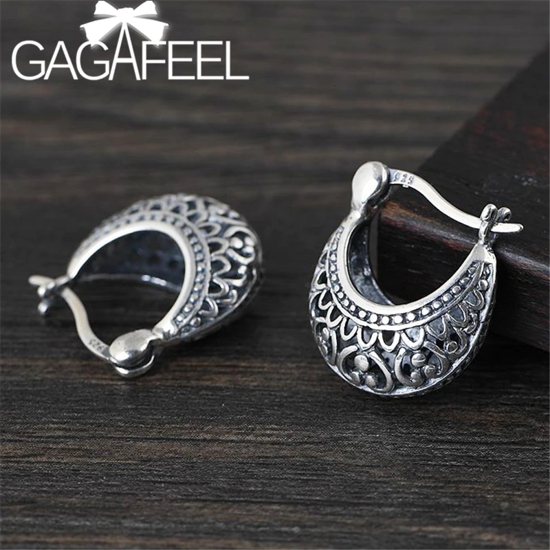 GAGAFEEL Женские Модные полые серьги из серебра S925 пробы, винтажные матовые тайские серебряные серьги-гвоздики, хорошее ювелирное изделие