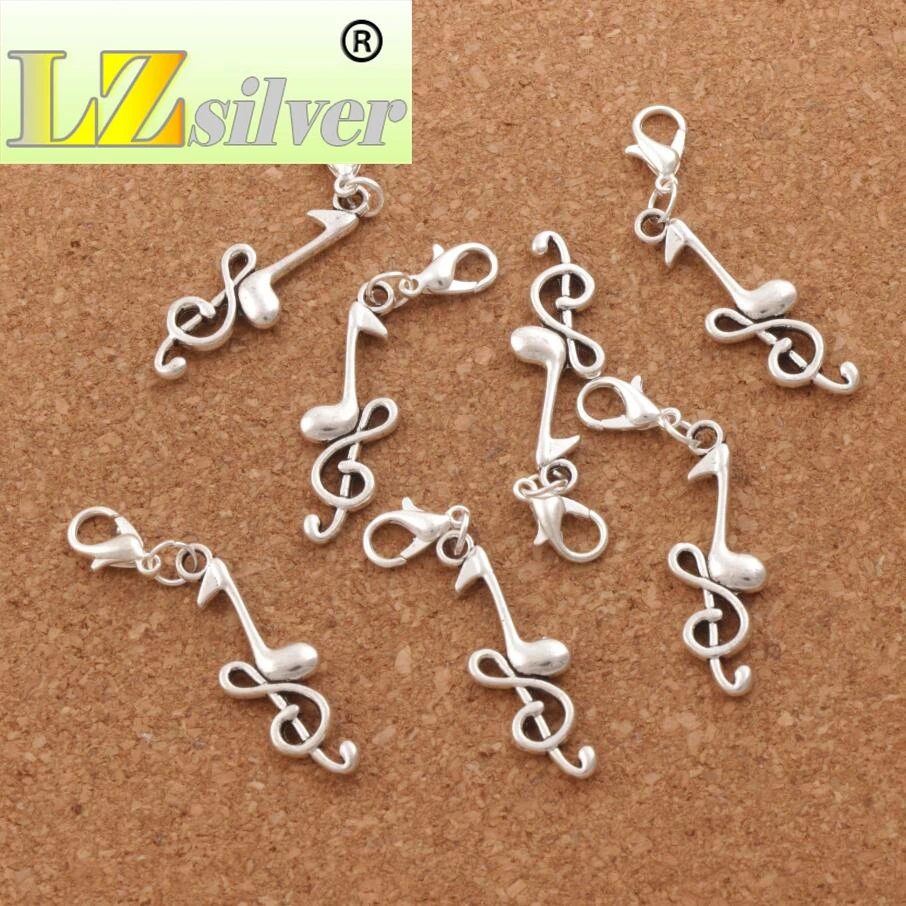 Treble Clef Eighth Music Note Lobster Claw Clasp Charm Beads 11x46mm 100pcs zinc alloy Jewelry DIY C230