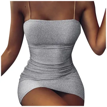 

Womens Sequins Dress Sexy Camisole Sleeveless Strapless Dress Solid Backless Tight Mini Dress Vestidos Dropshipping ##4
