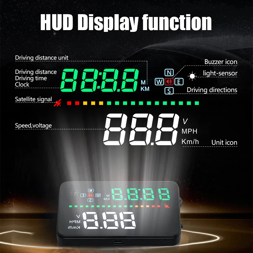 A300 3,5 дюймов HUD на лобовое стекло Дисплей авто-Стайлинг Hud Дисплей превышение скорости Предупреждение лобовое стекло сигнализации проектор Системы Универсальный Авто 5