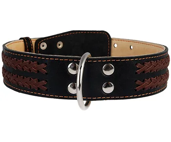 

COLLAR Leather Collar for Dogs with double woven oblique black 45 mm 56 - 68 cm Collar