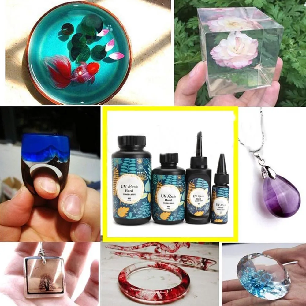 

Woman 10/15/25/60/100/200g Epoxy UV Resin Clear Glue Ultraviolet Curing Gel Activated Crafts for DIY Jewelry Making Tools resina