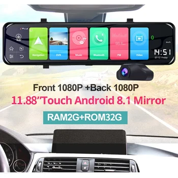 

4G Car DVR 11.88 Inch Android 8.1 Smart Streaming Mirror DVR Recorder Dual Lens Video 1080P Press Screen Recorder Dash Cam