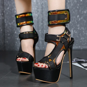

Super High Heels Women Sandals Platform Sandals 2020 New Arrivals Open Peep Toe Cool Punk Style Party Sandals Velcro Design Pump