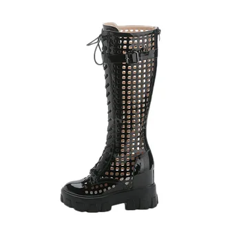 

women boots Thick-soled boots hollow 2020 spring and summer new all-match high-tube sexy and thin inner-increasing cool boots