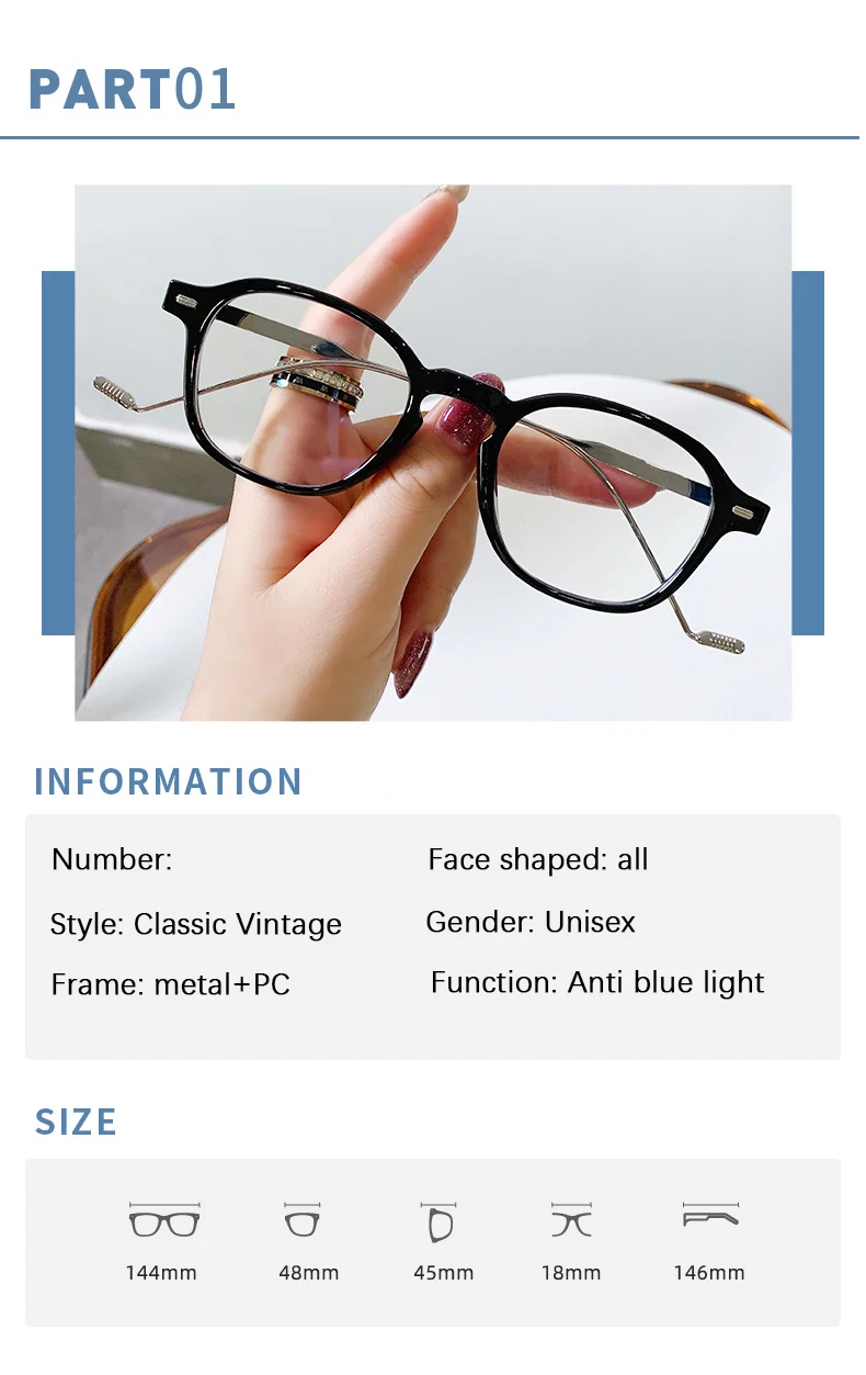 blue light reading glasses Metal Retro Anti Blue Light Round Glasses Women Mens Vintage Square Computer Glasses Female Eyeglasses Lunette Anti Lumière clear blue light glasses