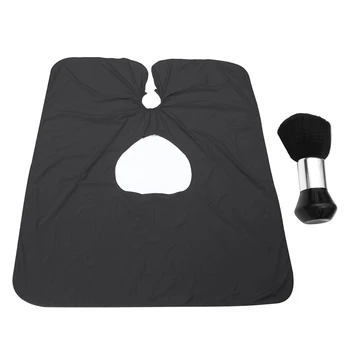 

2pcs Adults Hairdressing Cape Broken Hair Brush Set Hair Cutting Apron for Home Barber Shop (Black)