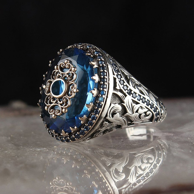 Handmade Turkish Ring For Men Women Inlay Silvery Black Zircon Stone Rings Punk Retro Religious Muslim Islamic Jewelry