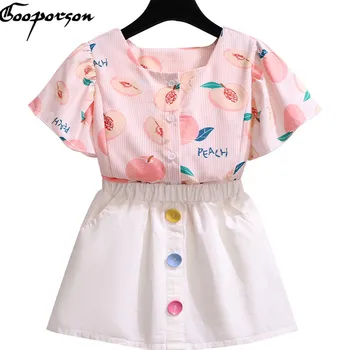 

Gooporson Summer Clothes Fashion Girls Ruffle Outfits Honey Peach Printed Blouse&skirt Korean Cute Toddler Kids Clothing Set