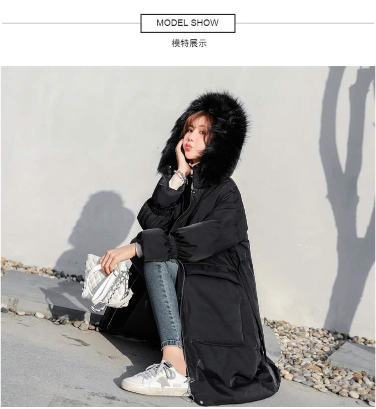 Mid-length Winter New Style down Coat Waist Hugging INS over-the-Knee down Feather Cotton-padded Jacket Coat Fashion