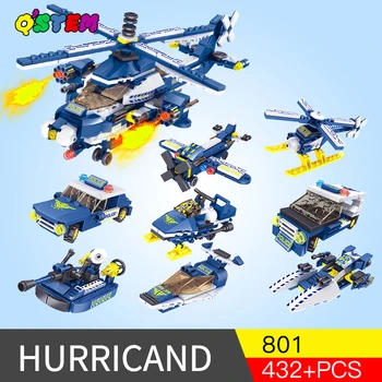 

432PCS 8 IN 1 swat series Aircraft Helicopter Building Blocks compatible with legoINGlys City Police Truck car Bricks Toy