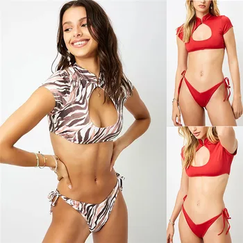 

hirigin Women Sexy Leopard Print Bikini Set Push-up Padded Bra 2020 New Hollow Out Bandage Swimsuit Swimwear Bathing Monokini
