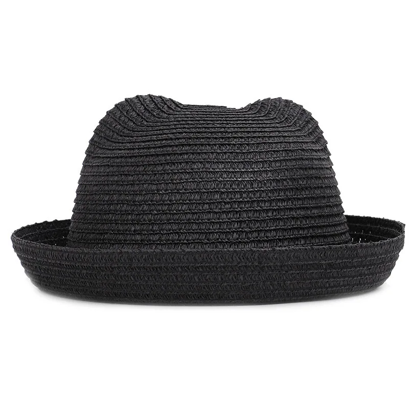 16 цветов, детская соломенная шляпа, Детские Летние Пляжные шапки для прогулок, путешествий, для маленьких мужчин и женщин, с кошачьими ушками, шляпа от солнца - Цвет: black