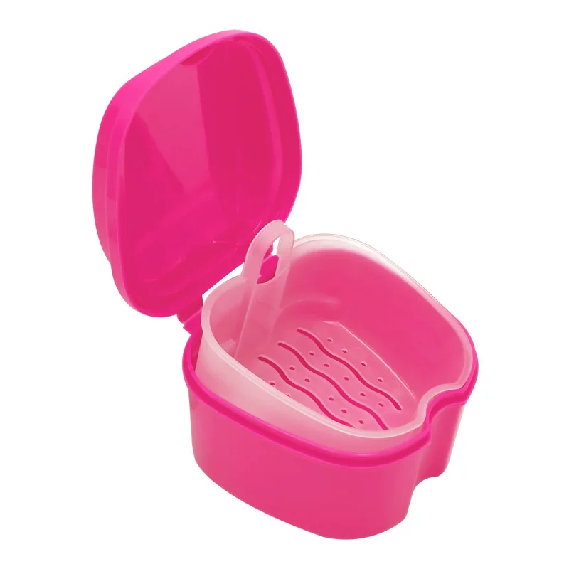 Denture Bath Box Case Portable Plastic Dental False Teeth Storage Box with Hanging Net Container Clean Denture Accessories 