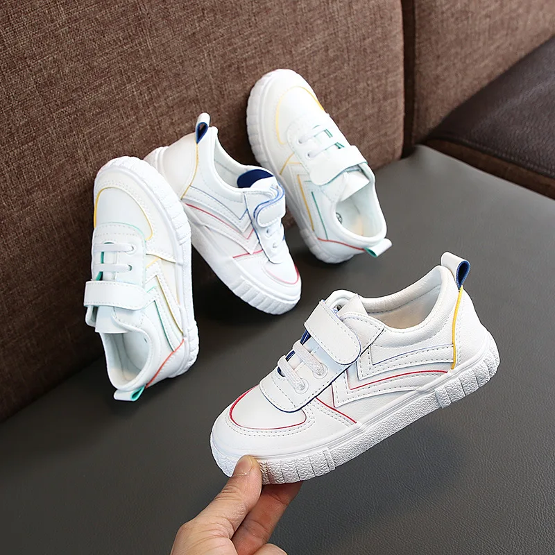 

2020 New Year Children Shoes Versatile Sports Footwear Velcro Shoes White Korean-style CHILDREN'S Shoes