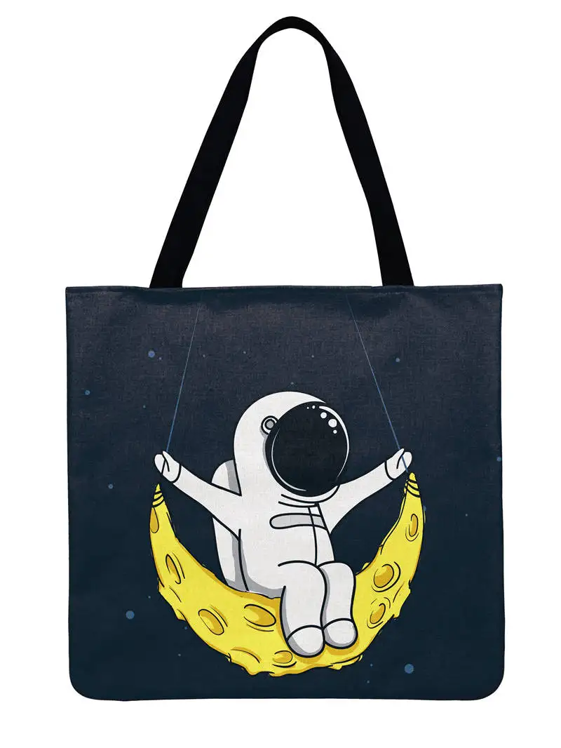 

Women Shoulder Bag I Love You To The Moon Printing Tote Bag Linen Febric Casual Tote Foldable Shopping Bag Reusable Beach Bags