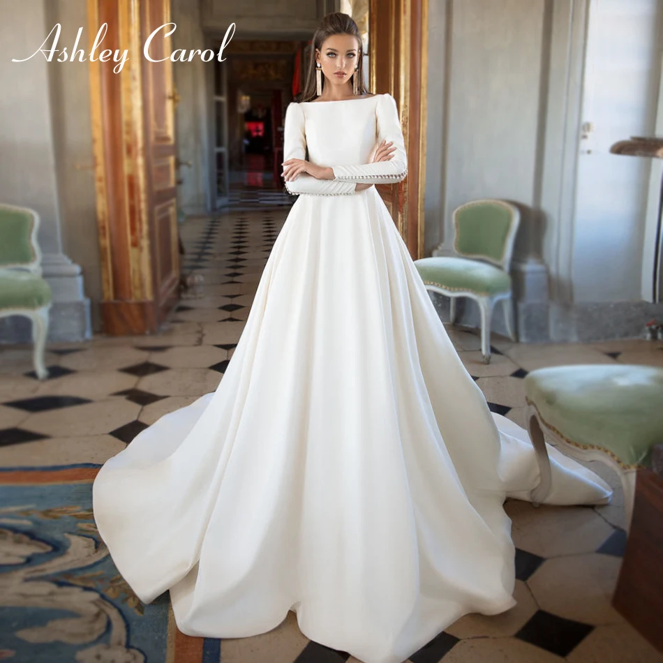 Свадебное атласное платье с длинным рукавом Ashley Carol 2020 Vestido De Noiva сексуальное