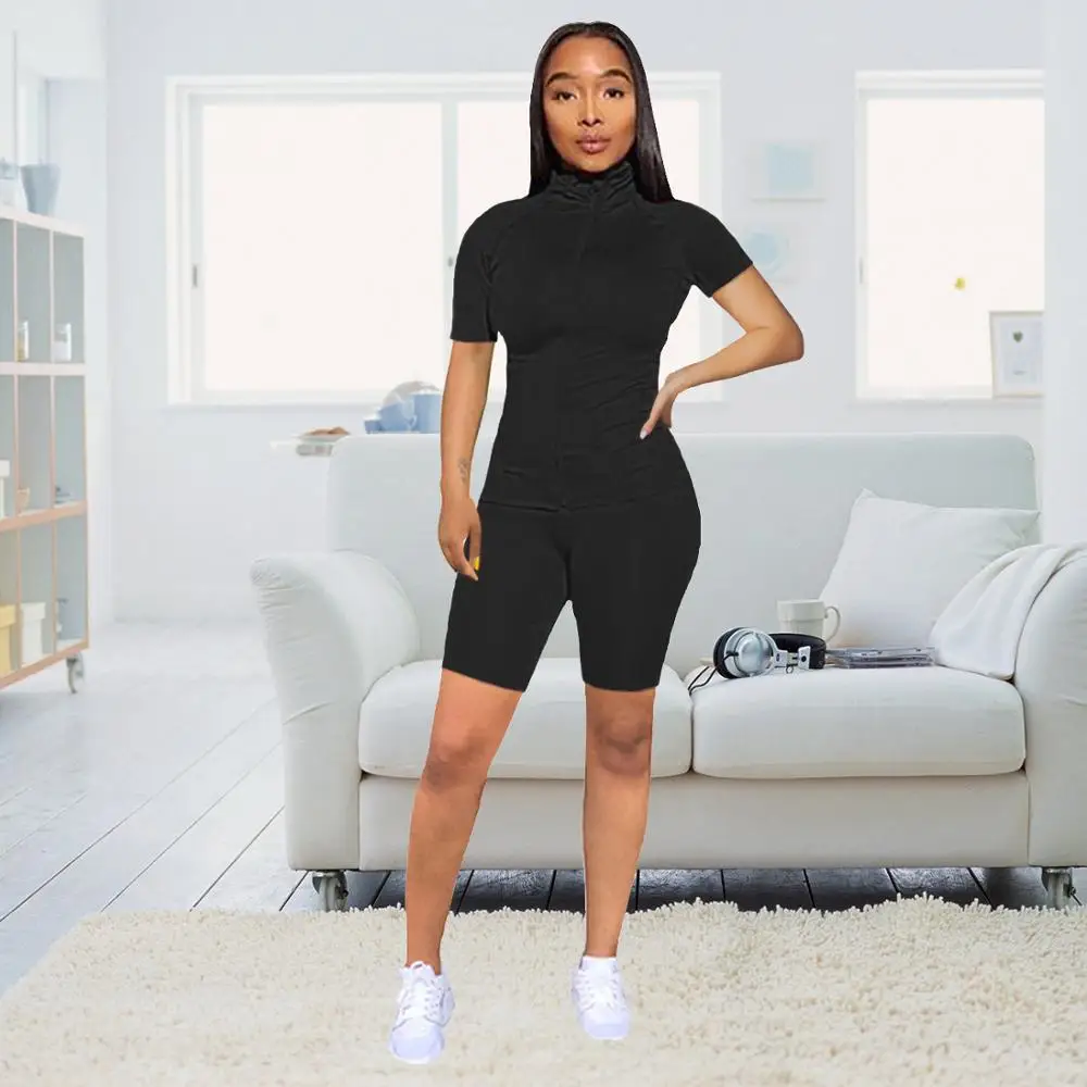 

2020 Two Piece Set Crop Top + Short Pants Pant Suit Tracksuit Women Crop Top Jogging Femme Outfits For Women Soild 4 Color