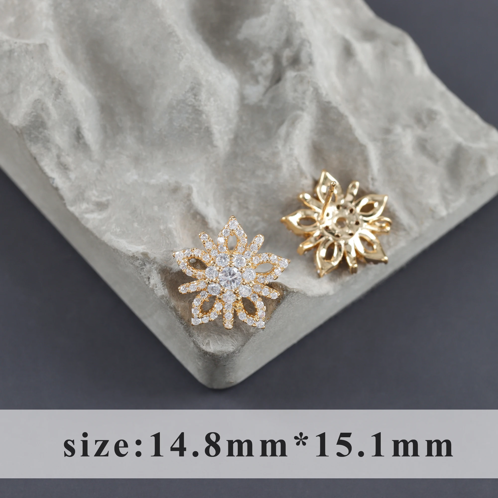 GUFEATHER M1120, 보석 액세서리, 18k 금 도금, 구리, 지르콘, REACH 통과, 니켈 프리, 꽃 모양, 매력, diy 귀걸이, 6 개/몫