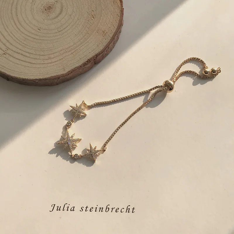 Милые женские кристаллическая звезда браслет с Цирконом Модные Золотые Регулируемые браслеты Шарм свадебные браслеты для женщин
