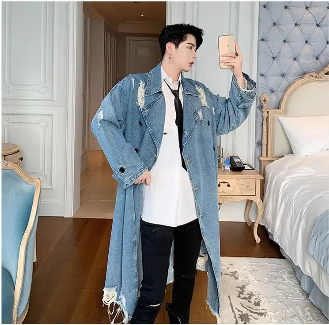Cowboy trench coat M-xxl! осенне-зимняя новая стильная мужская Ковбойская ветровка с дырками из красного дерева, куртка в стиле кантри, хип-хоп, необычная длинная - Цвет: Cowboy trench coat