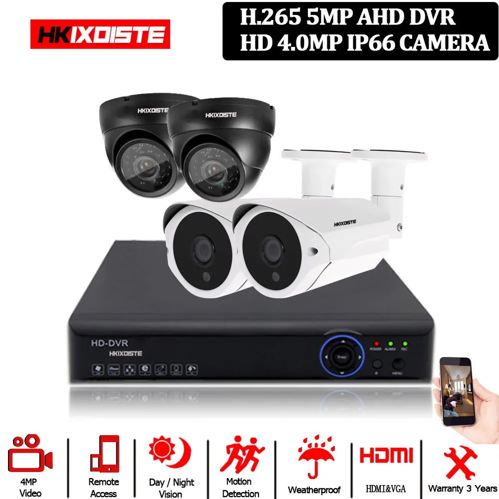 4CH AHD NVR 5mp 4mp 3g H.265 DVR комплект CCTV система видеонаблюдения 4X4,0 Мп Крытый Открытый комплект камеры безопасности 4-канальный комплект - Цвет: Черный