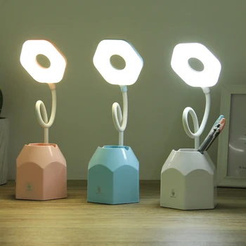 

Rechargeable LED Desk Lamp Touch Dimming Table Lights USB Flexible Reading Ring Light for Children With Phone Holder Pen Holder