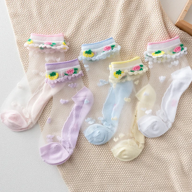 

Children Silk Stockings Spring And Summer Thin Transparent Men And Women Children Ice Silk Stockings Retro Short Socks Baby Crys