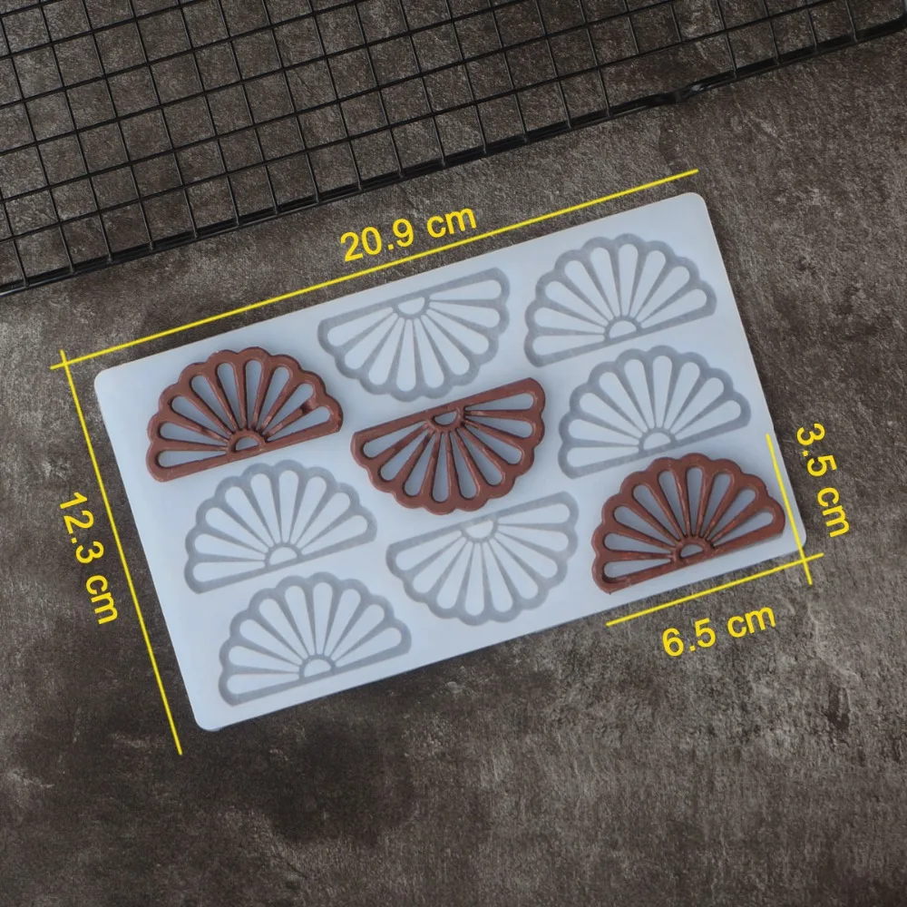 Полый вентилятор форма трафарет для шоколада форма половина цветок передачи лист украшения торта силиконовые формы выпечки Chablon