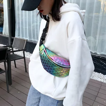 

Women Fish-Scale Waist Packs Pattern Zipper Phone Money Waist Packs Messenger Bag Chest Bag Waist Bag Phone Bag #113