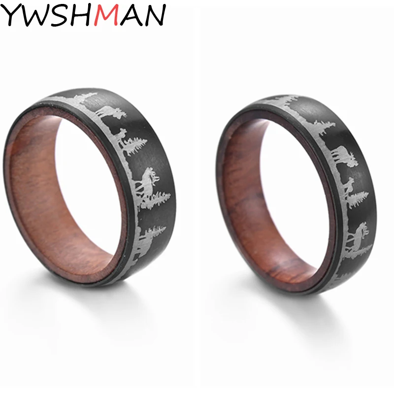 8mm-wide Wood Grain Black Tungsten Carbide Ring For Couple Exquisite Men's Jewelry Banquet Holiday Birthday Anniversary Gift