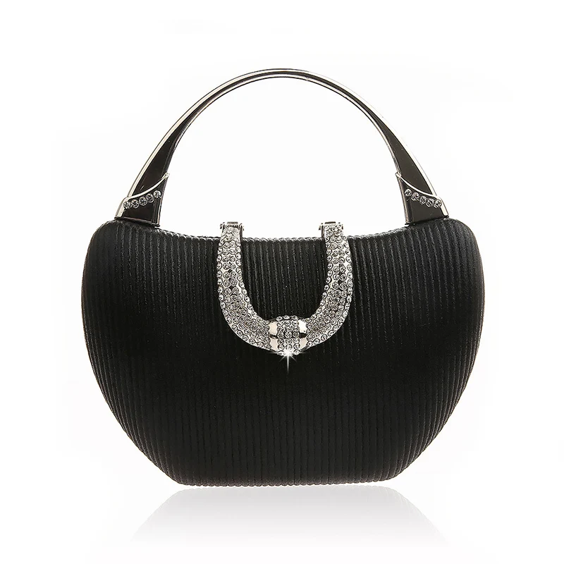 Мини-сумки для женщин цвета шампанского, элегантная сумка на плечо со стразами, u-образная застежка, клатч, сумка, роскошный свадебный клатч, кошелек ZD1346 - Цвет: Black