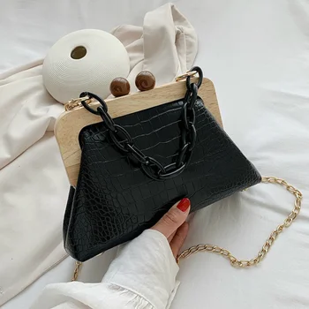 

Small Acrylic Chain Female Shoulder Bags Stone Pattern PU Leather Clip Bag for Women Casual Ladies' Travel Crossbody Shell Bags