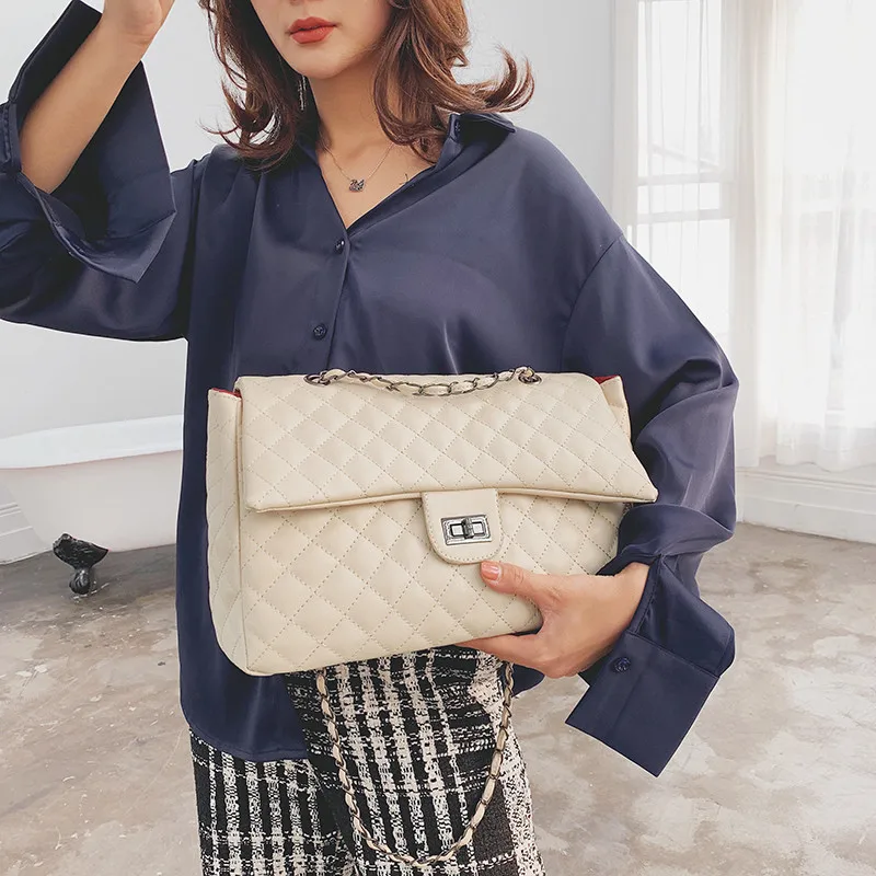 Classic Diamond Pattern Women Plaid Messenger Bag Big Square Female Shoulder Bags Rhombus Lattice Large Size Luxury Lady Handbag