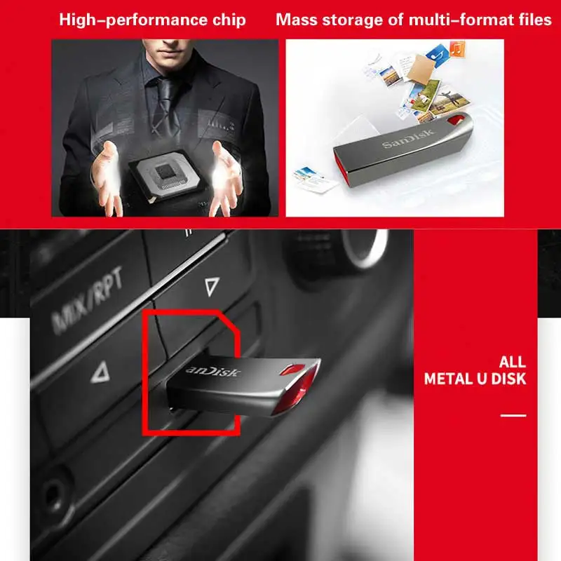 Sandisk Cruzer Force мини-металлический флэш-накопитель 64 ГБ 32 ГБ 16 ГБ Фаш-накопитель портативный накопитель памяти Флешка для хранения флэш-диск