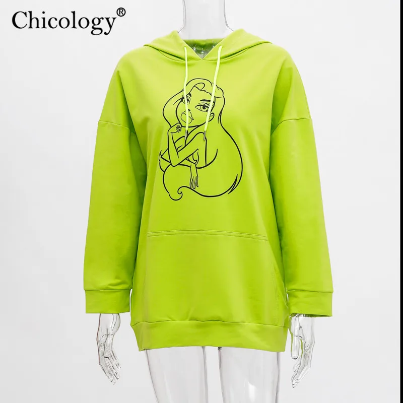 Chicology неоновое платье для девочек с принтом принт оверсайз уличная одежда толстовки пуловер с длинным рукавом Лонгслив kpop одежда осень зима женский топ волчки