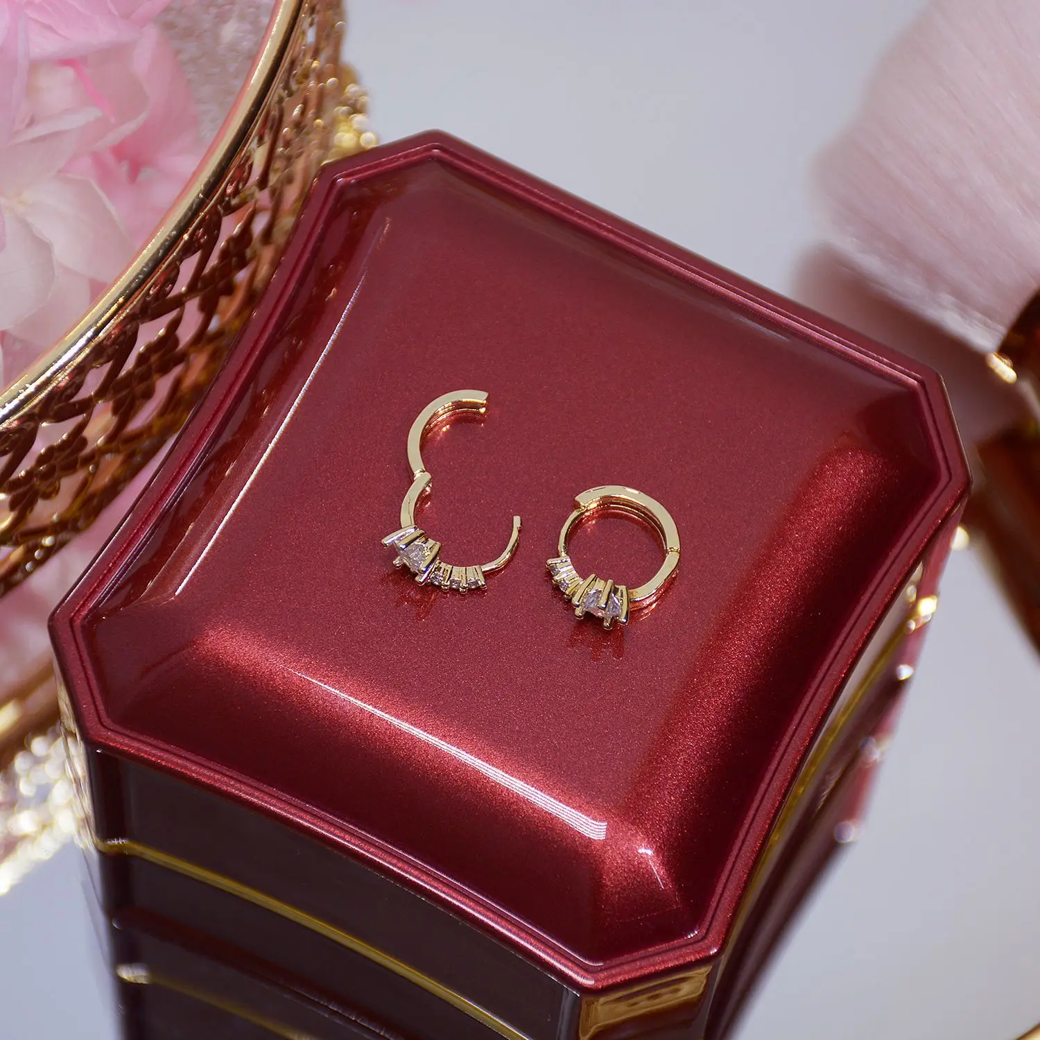 JUWANG Luxury Zircon star 14K Real Gold Plated Leave Earring Delicate Micro Inlaid Cubic Zircon CZ Stud Earrings Wedding Jewelry - Image 5