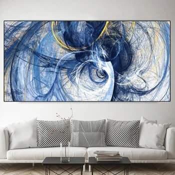 

Abstract Creative Blue Lines Pictures Posters and Prints Wall Art Modern Oil Painting on Canvas for Living Room Decor No Frame