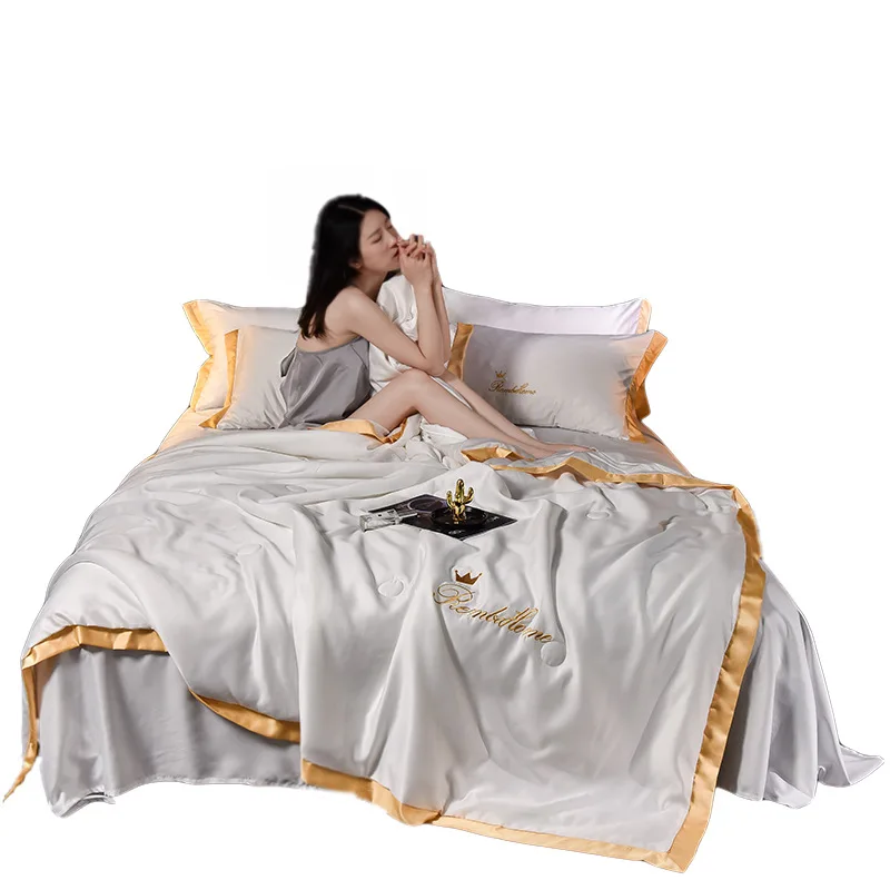 European Style Ice Silk Summer Cool Quilts Bedroom Nap Air Conditioner Quilted Bedspread Suitable for Adults and Children summer quilt bed comforter silk quilt
