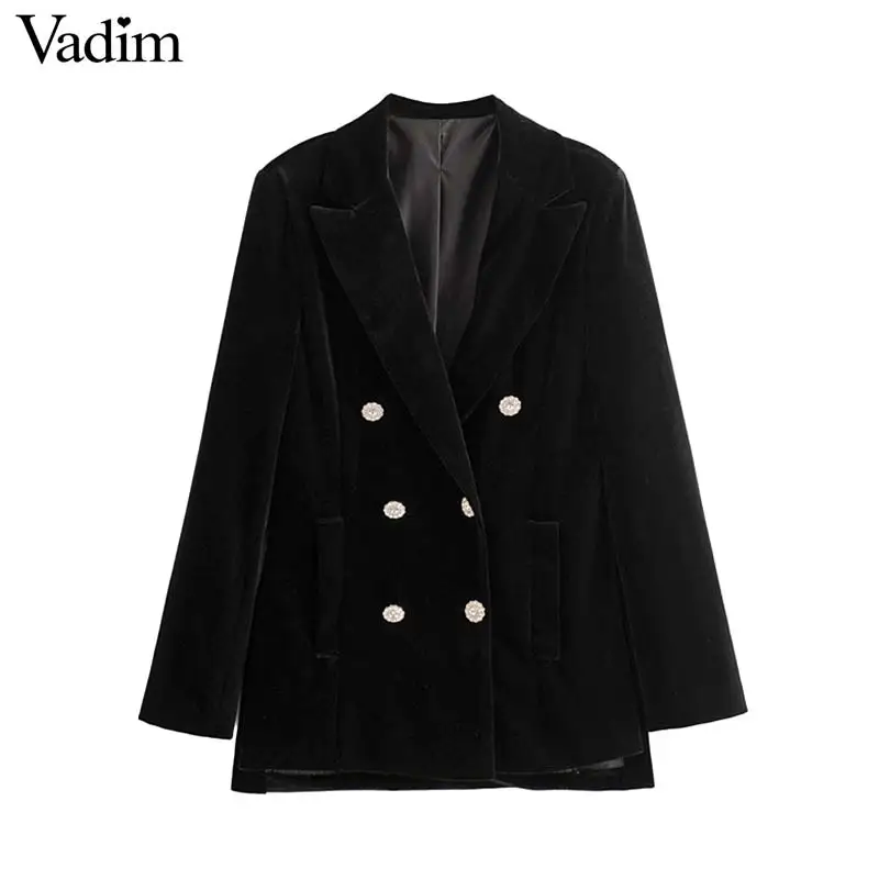 

Vadim women chic velvet blazer notched collar double breasted long sleeve pockets coats office wear retro tops CA626