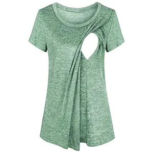 Women's Short Sleeve Layered Nursing Tops Maternity Breastfeeding Tunic Summer Fashion Pregnancy Wear