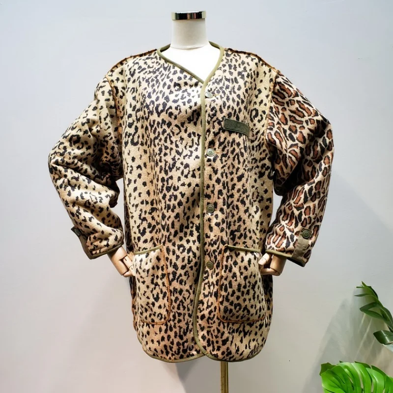 [EWQ] Autumn New Full Sleeve Leopard Imitation Fur Trend Coat Korean Style Fashion Plus Size Mink Cashmere Coats 19N-a179
