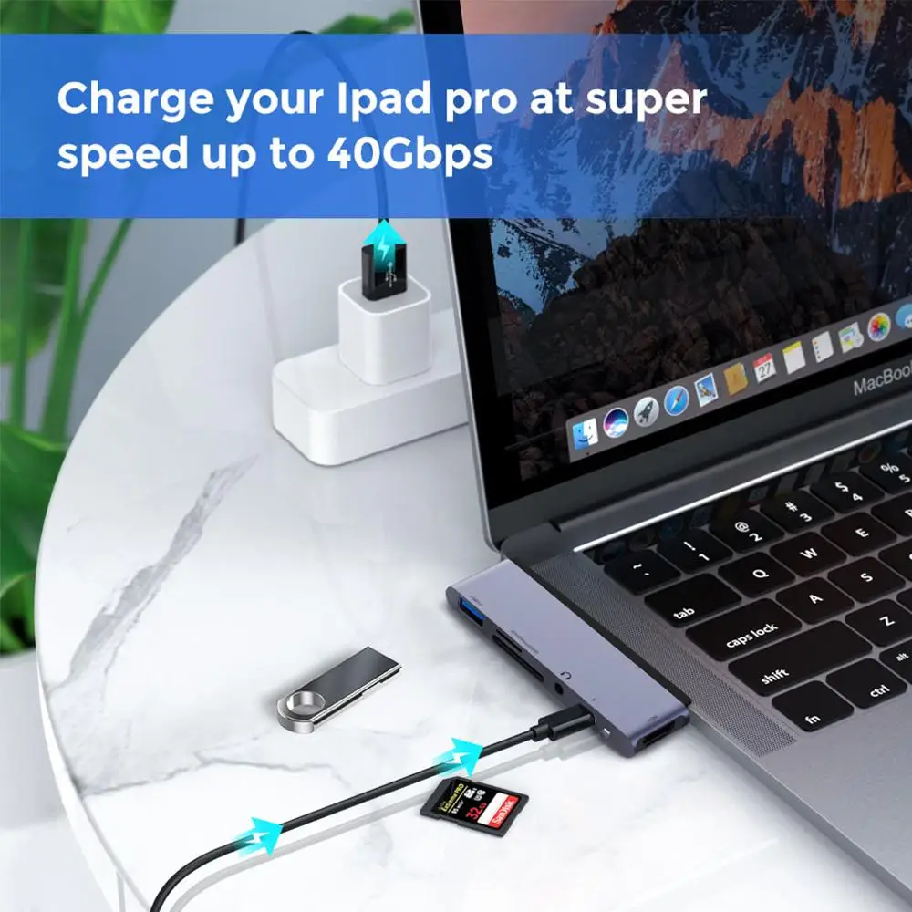 USB C Hub 6 in 1 USB C to 4K HDMI Adapter with USB3 0 SD TF Card Reader 3 5mm Headphone Jack PD Charger