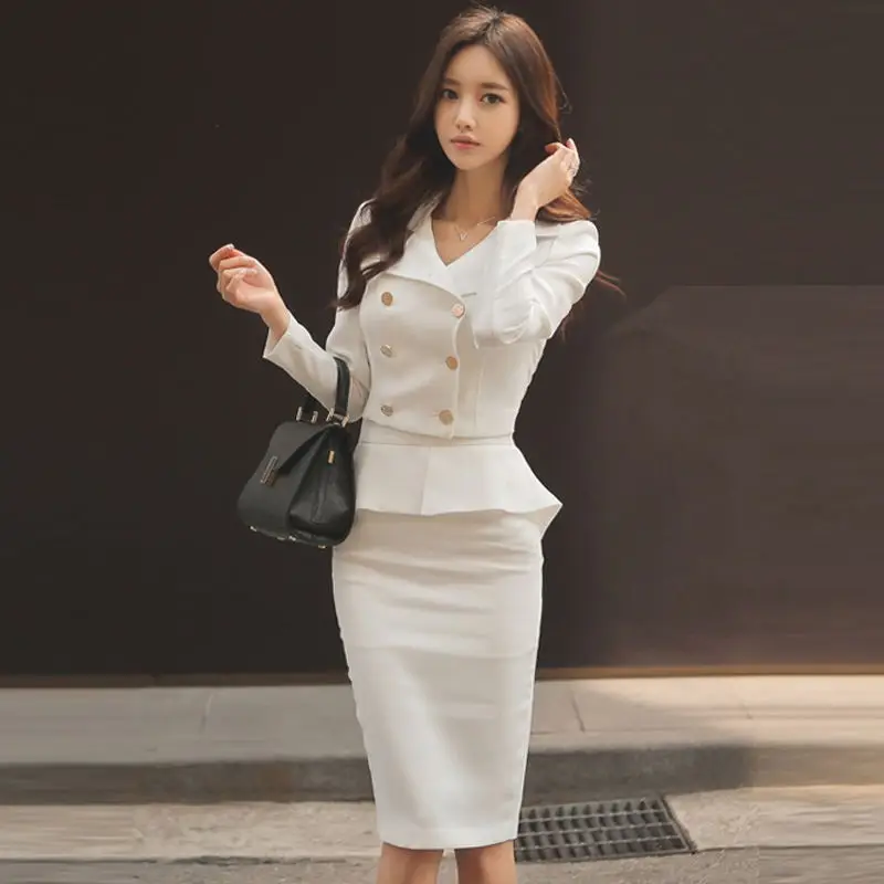 Женский офисный костюм из двух предметов пикантный облегающий элегантный