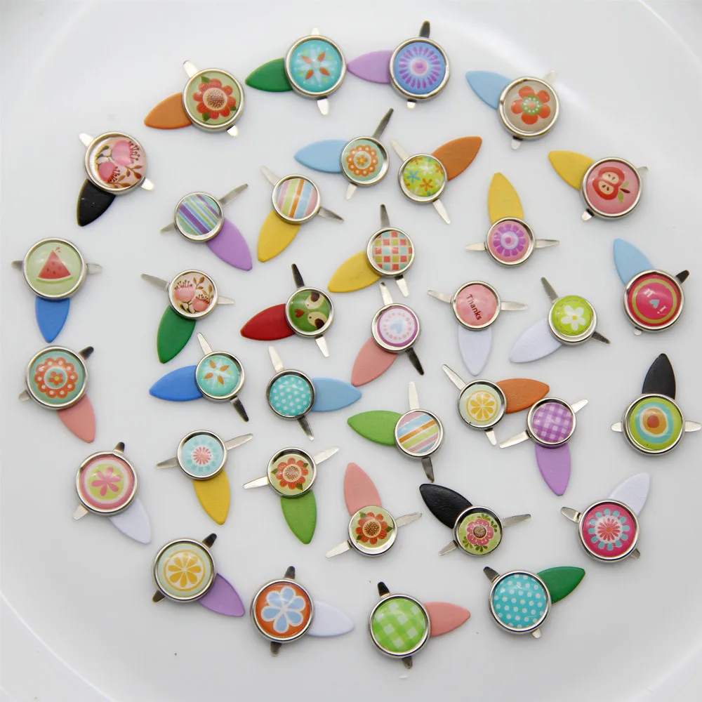 

60pc Flower Resin Metal Brads Photo Frame Rotating Locks DIY Craft Supplies Scrapbooking Accessory Embellishment Fastener Button