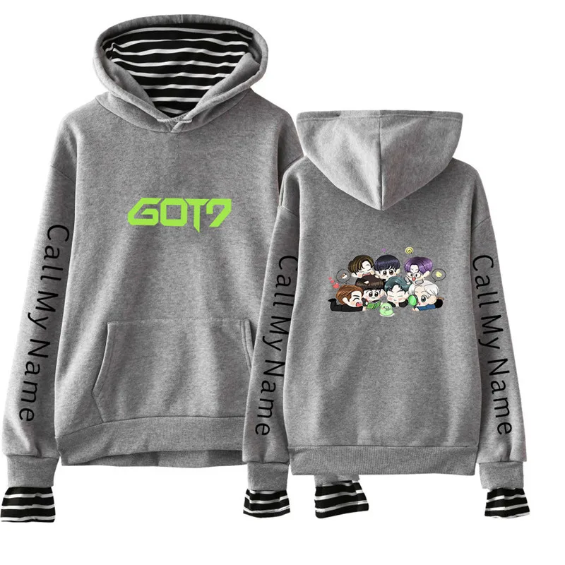 GOT7 поддельные из двух частей толстовки Толстовка kawaii уличная Женская/Мужская мода корейский стиль толстовки Толстовка
