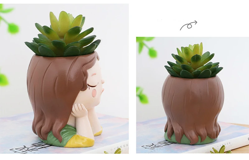 Cute Human Face Vase Succulent Planter Resin Vase Cartoon Character Decorative Head Face Flower Pot Indoor Desktop Ornaments